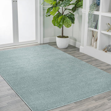 Haze Solid Low-pile Area Rug Light Blue
